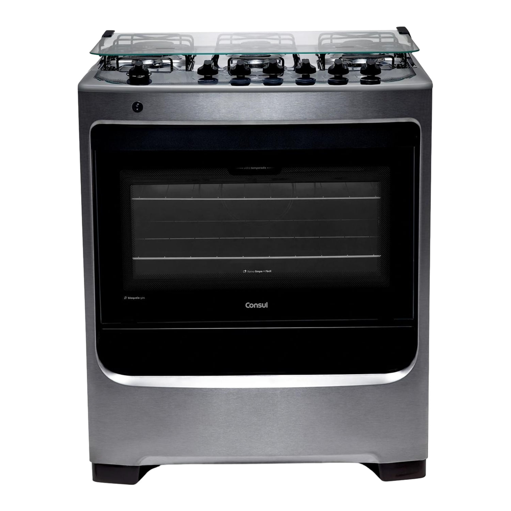 Fogão Consul 6 Bocas Cor Inox Com Botões Removíveis E Vidro Interno Vedado - Cfs6nar Bivolt