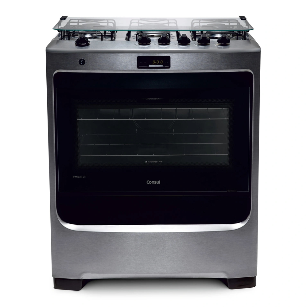 Fogão Consul 5 Bocas Cor Inox Com Dupla Chama E Timer Digital - Cfs5qar Bivolt