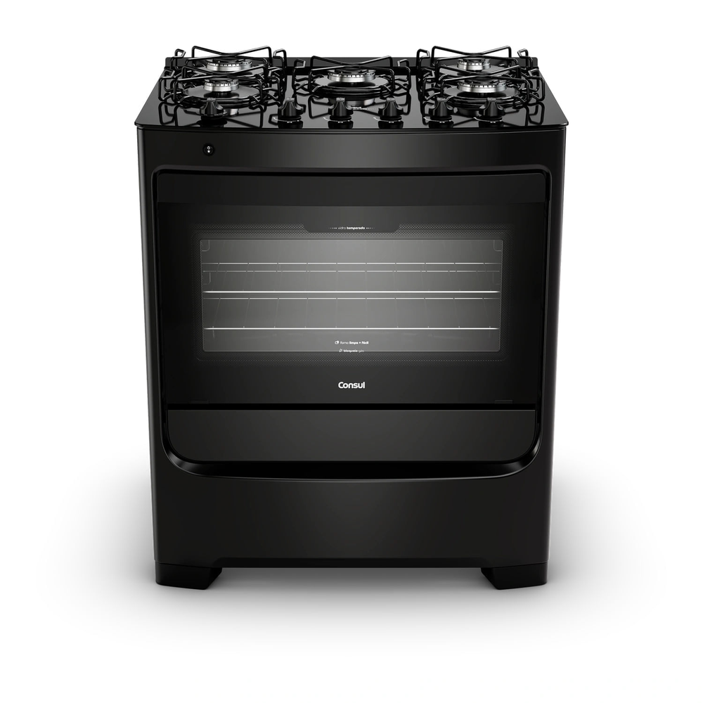 Fogão 5 Bocas Consul Mesa De Vidro Preto - Cfs5vbe Bivolt