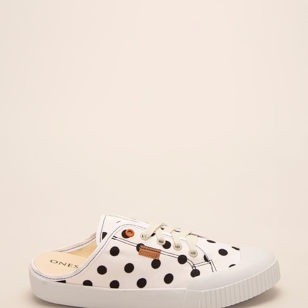Tênis feminino mule estampado poá oneself branco