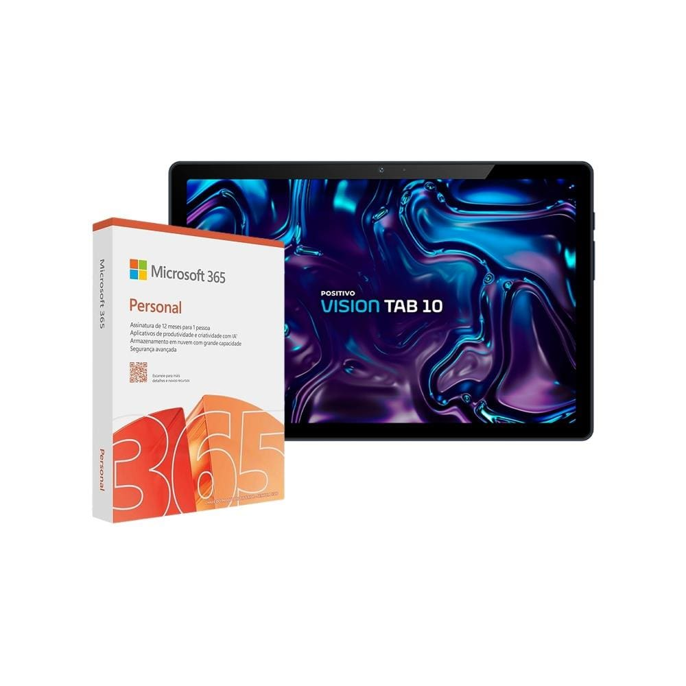 Tablet Positivo Vision10 10.1" Android 13 128GB Octa-Core 4G WiFi 8MP Preto + Microsoft 365 Personal Tablet Positivo Vision10 10.1" Android 13 128GB Octa-Core 4G WiFi 8MP Preto + Microsoft 365 Personal