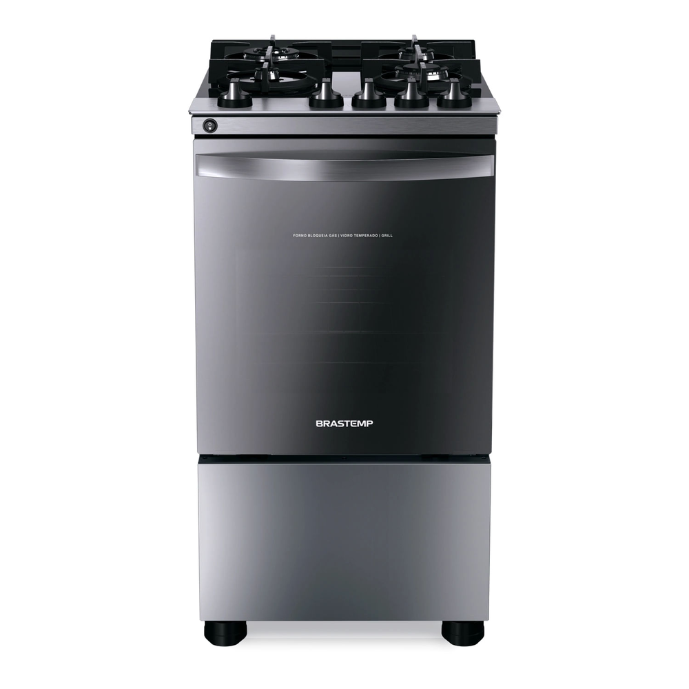 Fogão Brastemp 4 Bocas Inox Com Mesa De Vidro, Dupla Chama E Grill Elétrico - Bfo4vbr 220V