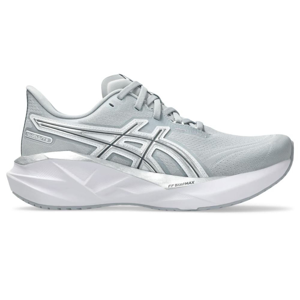 Tênis ASICS Novablast 5 ATC - Feminino - Cinza/Prata