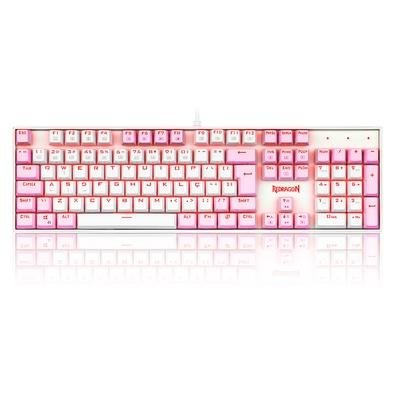 Teclado Mecânico Gamer Redragon Single Color Mitra, Switch Blue, ABNT2, Branco e Rosa - K551WP (PT-BLUE) Teclado Mecânico Gamer Redragon Single Color Mitra, Switch Blue, ABNT2, Branco e Rosa - K551WP (PT-BLUE)
