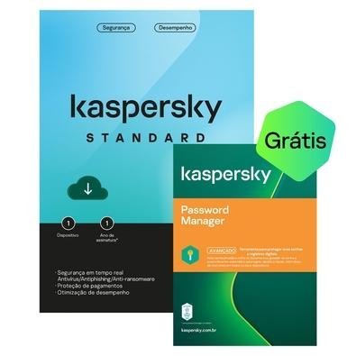 Kaspersky Standard + Kaspersky Password Manager 1 Dispositivo 1 Ano, Digital para Download - KL1058KDAFS Kaspersky Standard + Kaspersky Password Manager 1 Dispositivo 1 Ano, Digital para Download - KL1058KDAFS