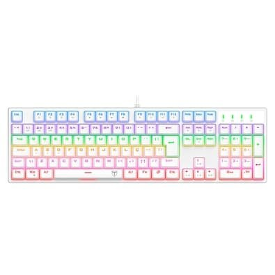 Teclado Mecânico Gamer T-Dagger Rebel, RGB, Full Size, Switch Dust-proof Marrom, USB, ABNT2, Branco - T-TGK328W-BR