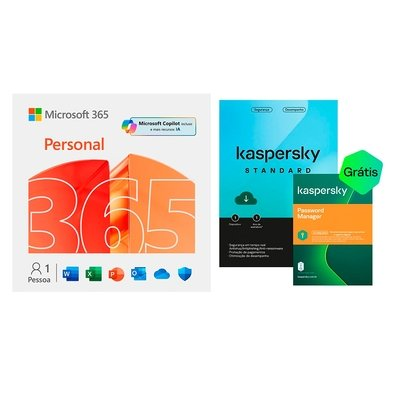Microsoft 365 Personal ESD - Digital para Download + Kaspersky Standard + Kaspersky Password Manager 1 Dispositivo 1 Ano, Digital para Download Microsoft 365 Personal ESD - Digital para Download + Kaspersky Standard + Kaspersky Password Manager 1 Dispositivo 1 Ano, Digital para Download