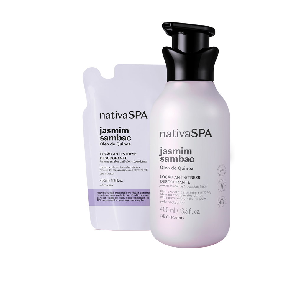 Combo Nativa SPA Jasmim Sambac: Loção Corporal 400ml + Refil 400ml Combo Nativa SPA Jasmim Sambac: Loção Corporal 400ml + Refil 400ml