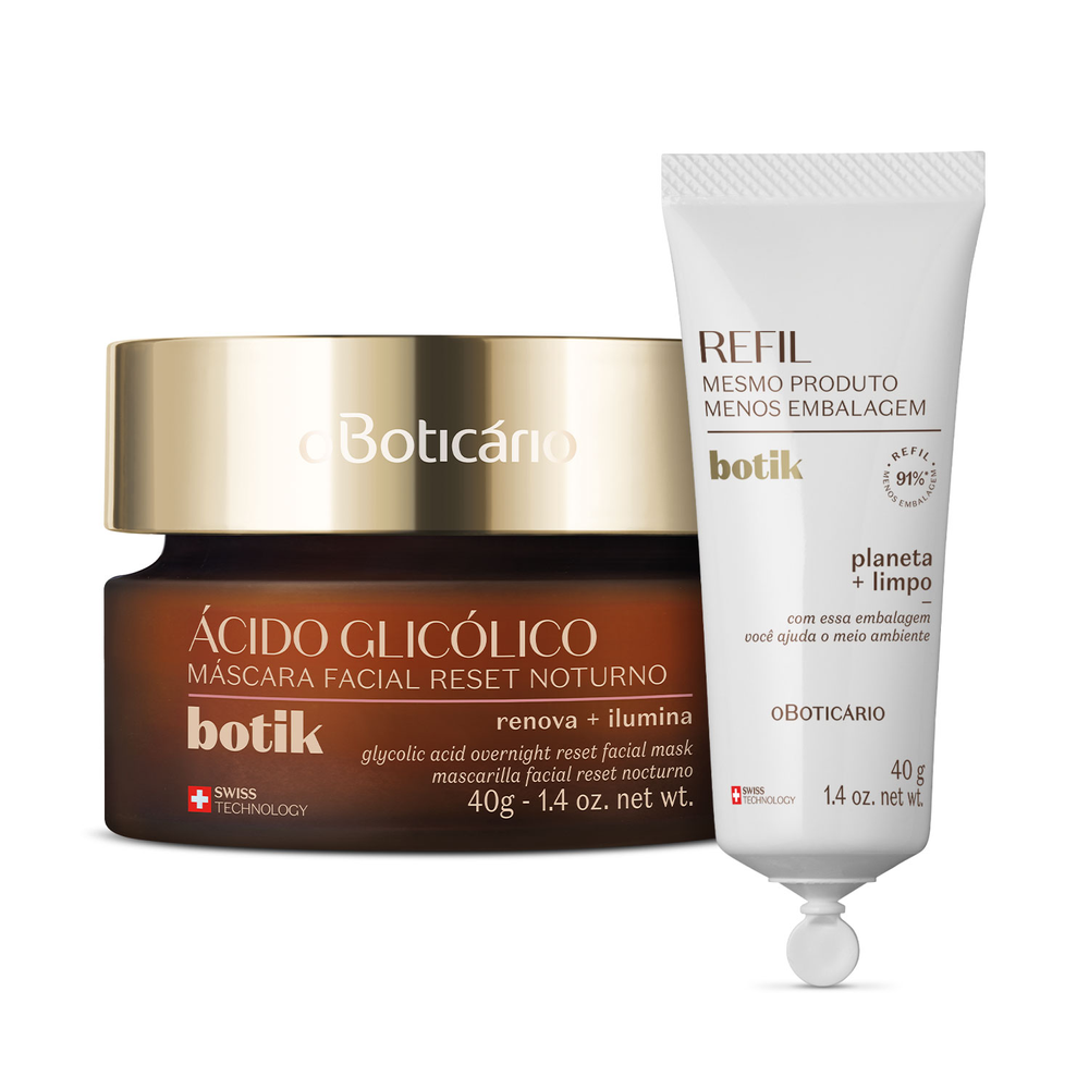 Combo Botik Ácido Glicólico: Máscara Facial Noturna 40g + Refil 40g Combo Botik Ácido Glicólico: Máscara Facial Noturna 40g + Refil 40g