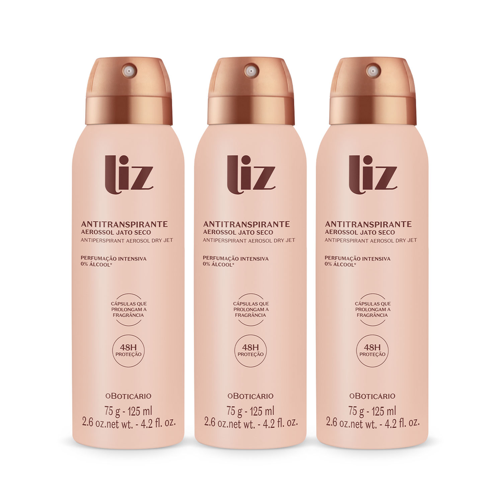 Combo Liz: Desodorante Antitranspirante Aerossol 75g (3 unidades) Combo Liz: Desodorante Antitranspirante Aerossol 75g (3 unidades)