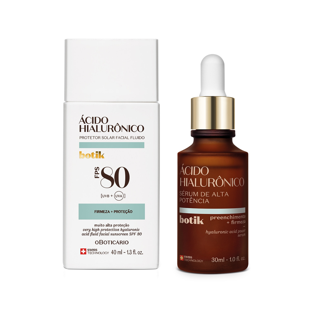 Combo Botik Ácido Hialurônico: Protetor Solar FPS 80 40ml + Sérum Facial de Alta Potência 30ml Combo Botik Ácido Hialurônico: Protetor Solar FPS 80 40ml + Sérum Facial de Alta Potência 30ml