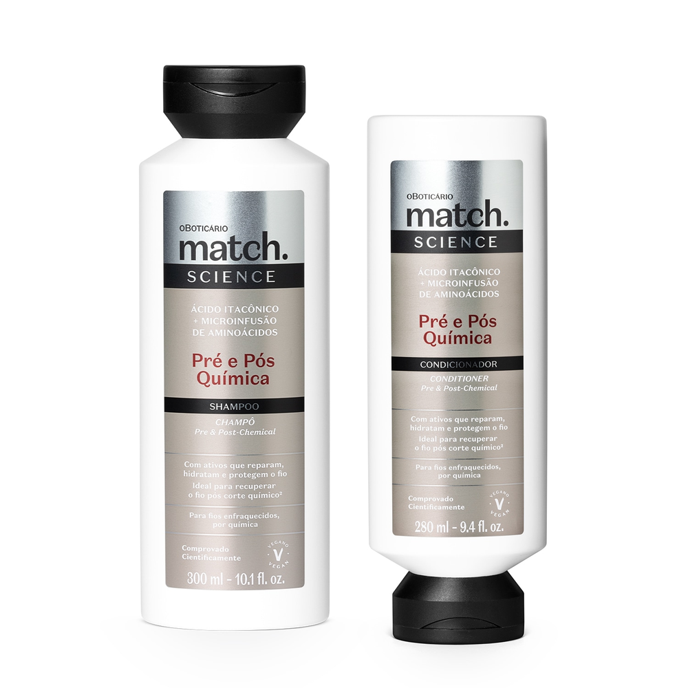 Combo Match Science Pré e Pós-Química: Shampoo 300ml + Condicionador 280ml Combo Match Science Pré e Pós-Química: Shampoo 300ml + Condicionador 280ml