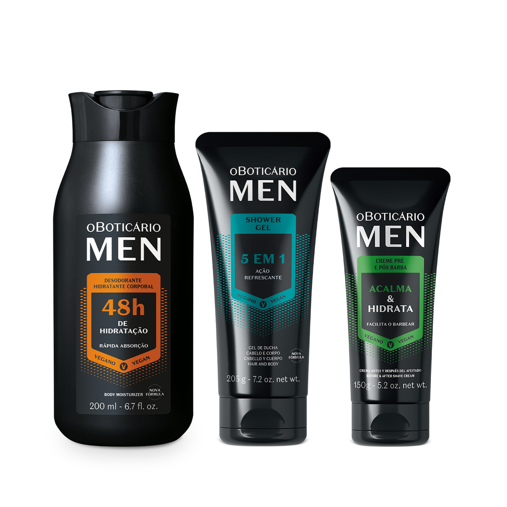 Combo MEN Corpo e Banho: Shower Gel 5 em 1 205g + Creme Pré e Pós-Barba 150g + Loção Corporal 200ml Combo MEN Corpo e Banho: Shower Gel 5 em 1 205g + Creme Pré e Pós-Barba 150g + Loção Corporal 200ml