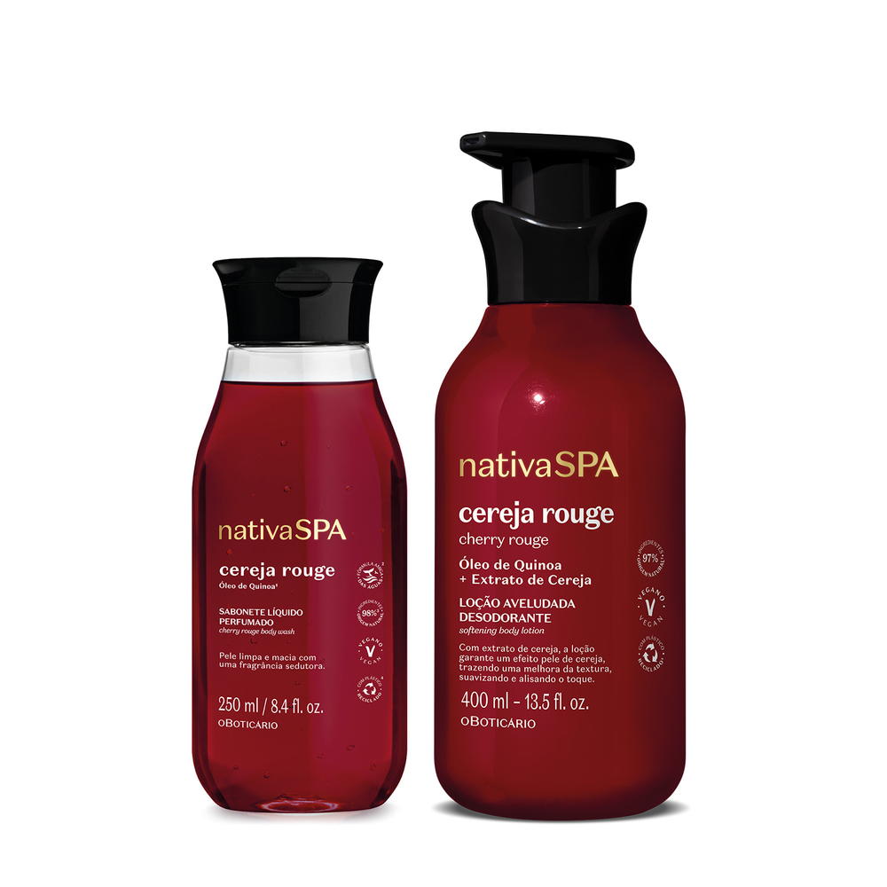 Combo Nativa Spa Cereja Rouge: Loção Corporal 400ml + Sabonete Líquido 250ml Combo Nativa Spa Cereja Rouge: Loção Corporal 400ml + Sabonete Líquido 250ml