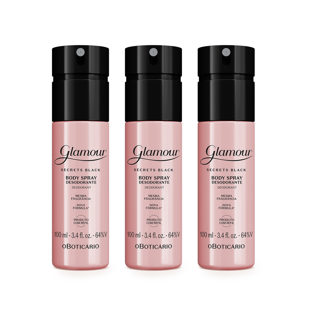Combo Body Spray Glamour Secrets Black (3 itens)