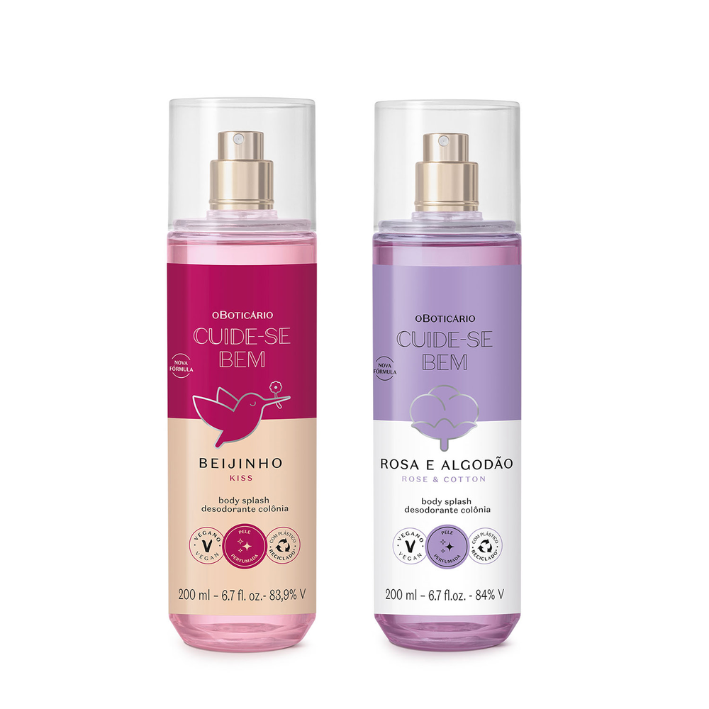 Combo Body Splash Cuide-se Bem: Rosa e Algodão 200ml + Cachos de Uva 200ml