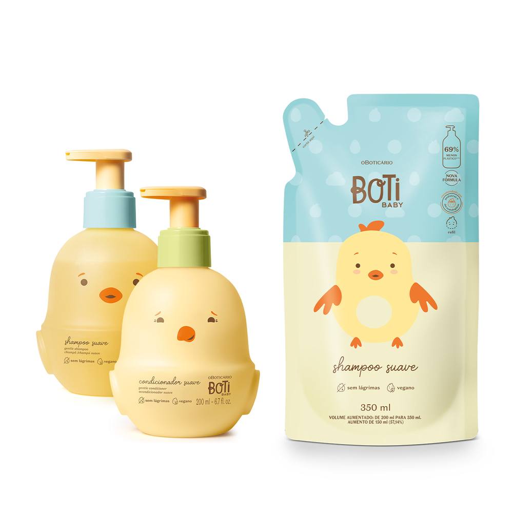 Combo Boti Baby: Shampoo Suave 200ml + Condicionador Suave 200ml + Refil Shampoo 350ml Combo Boti Baby: Shampoo Suave 200ml + Condicionador Suave 200ml + Refil Shampoo 350ml