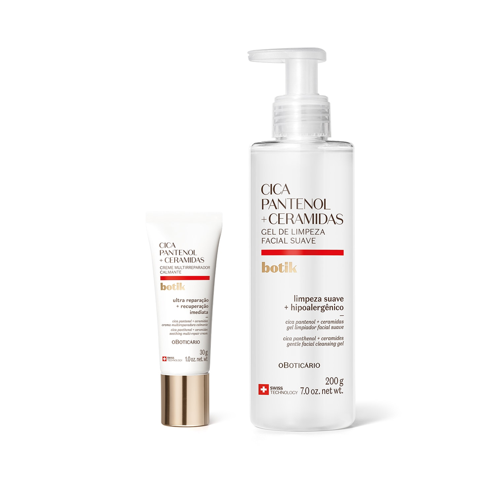 Combo Botik Cica Pantenol E Ceramidas: Gel de Limpeza Facial Suave 200g + Creme Facial Multirreparador Calmante 30g