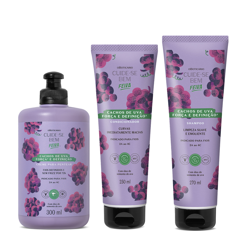 Combo Cuide-se Bem Cachos de Uva: Shampoo 270ml + Condicionador 250ml +Creme Para Pentear 300ml Combo Cuide-se Bem Cachos de Uva: Shampoo 270ml + Condicionador 250ml +Creme Para Pentear 300ml