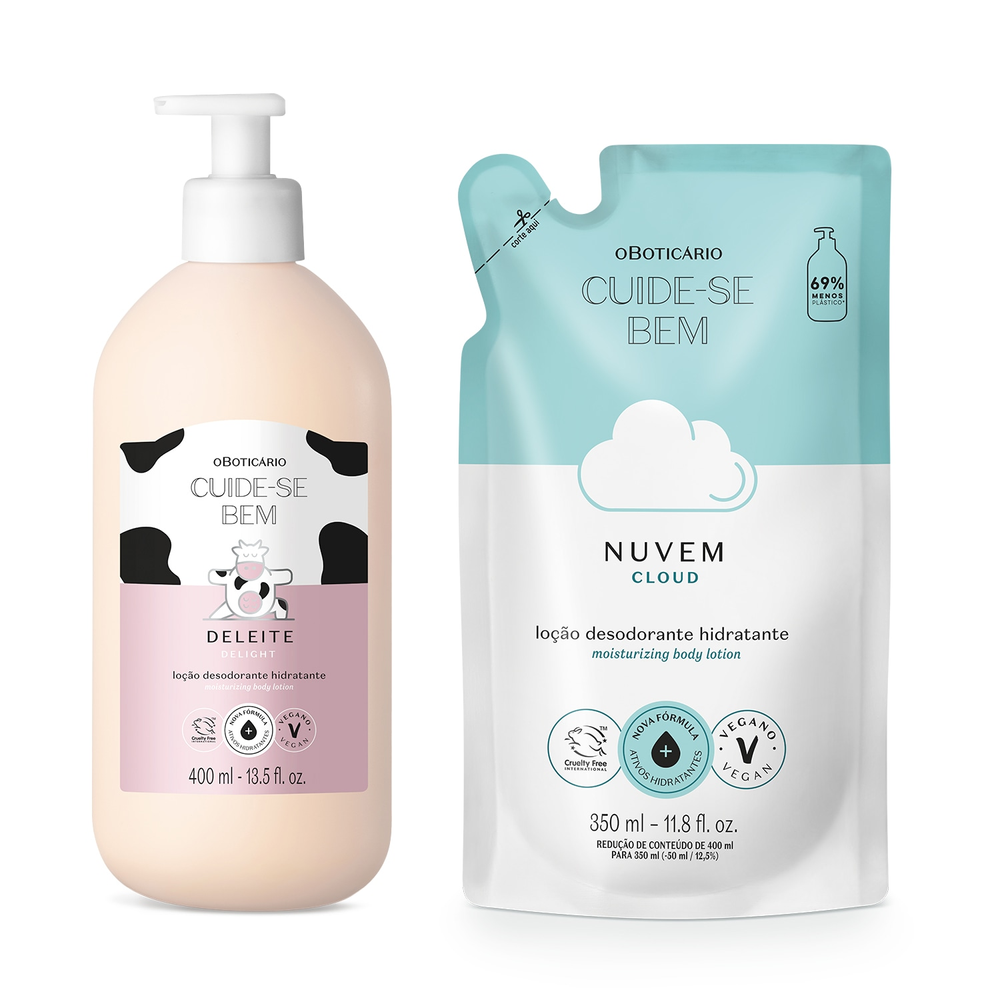Combo Cuide-se Bem: Loção Corporal Deleite 400ml + Refil Nuvem 350ml