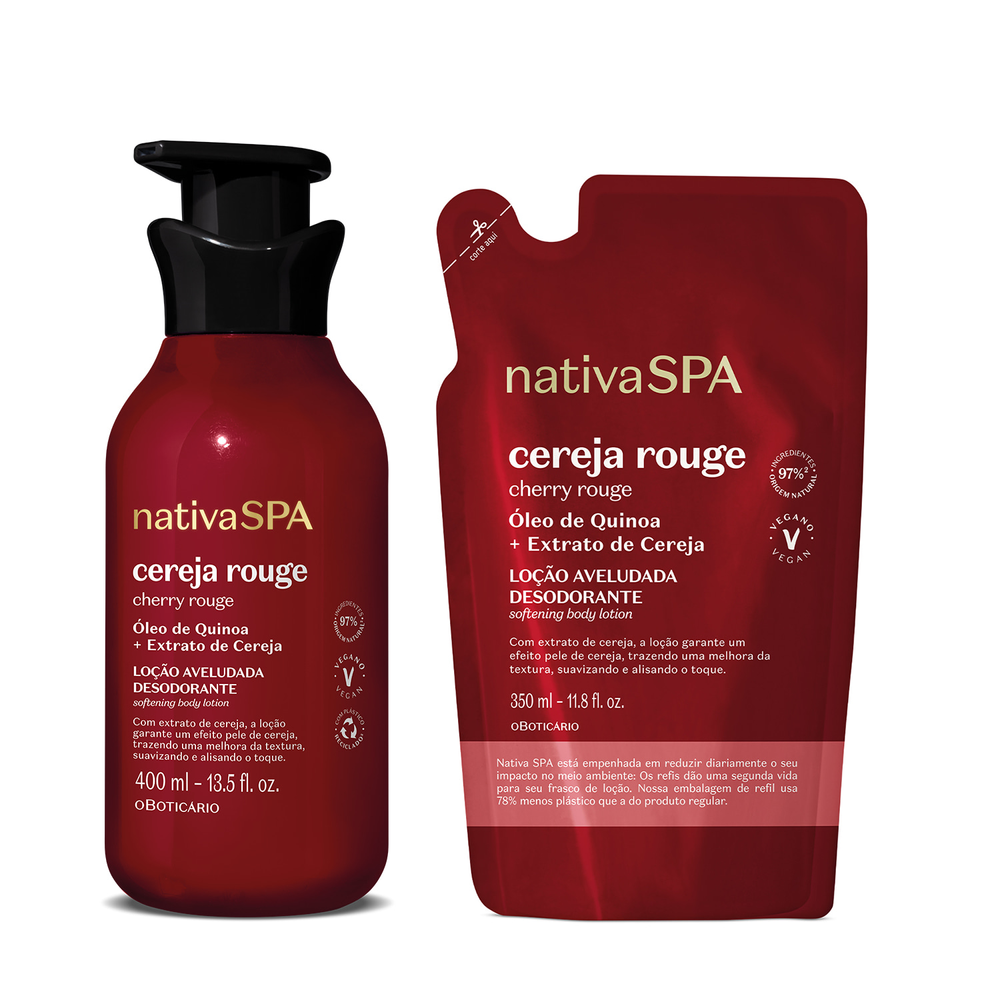Combo Nativa Spa Cereja Rouge: Loção Corporal 400ml + Refil 350ml