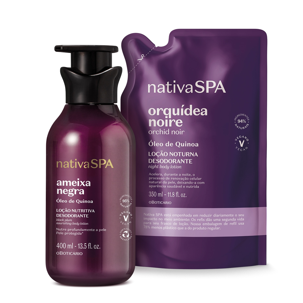 Combo Nativa Spa: Loção Corporal Ameixa Negra 400ml + Refil Orquídea Noire 350ml