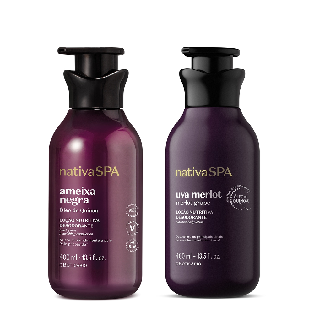Combo Loção Corporal Nativa Spa: Uva Merlot 400ml + Ameixa Negra 400ml Combo Loção Corporal Nativa Spa: Uva Merlot 400ml + Ameixa Negra 400ml