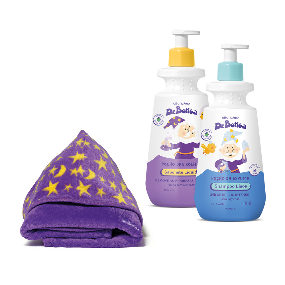 Combo Dr. Botica Hora do Banho: Shampoo Infantil Cabelos Lisos 1A 2C 400ml + Sabonete Líquido Infantil 400ml + Roupão Infantil Combo Dr. Botica Hora do Banho: Shampoo Infantil Cabelos Lisos 1A 2C 400ml + Sabonete Líquido Infantil 400ml + Roupão Infantil