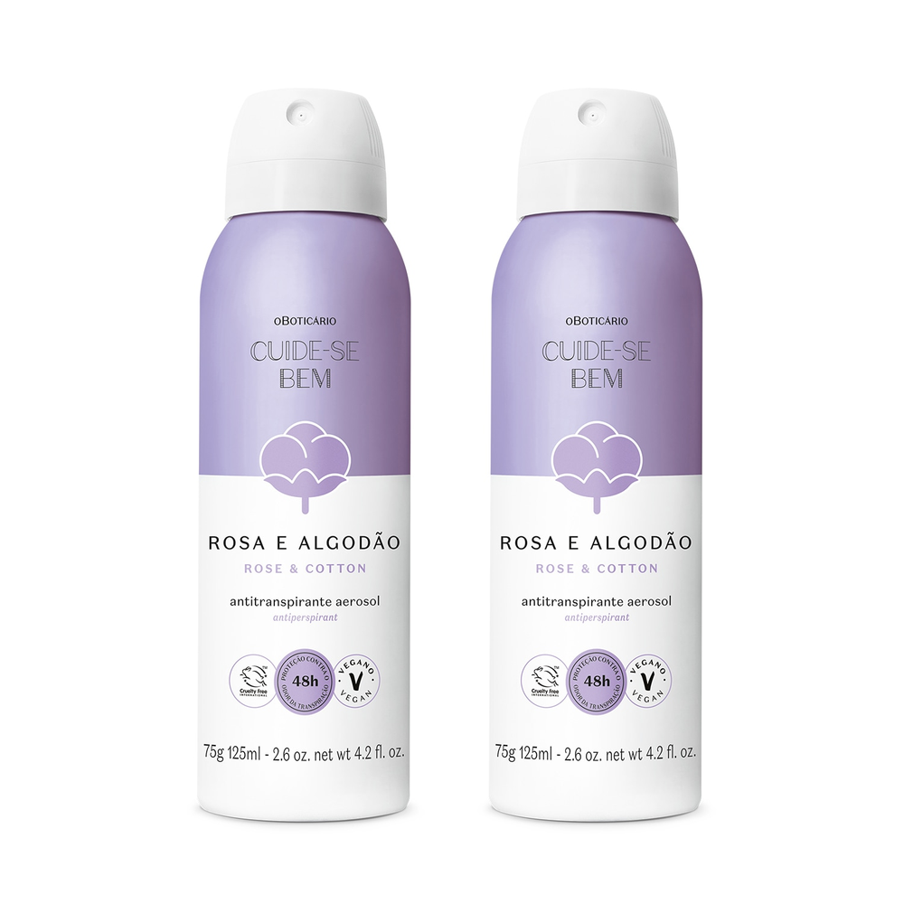 Combo Desodorante Antitranspirante Aerosol Cuide-se Bem Rosa e Algodão 75g/125ml (2 itens)