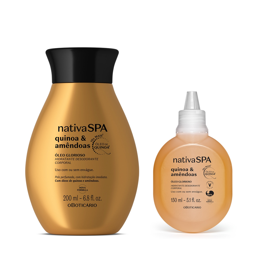 Combo Nativa Spa Quinoa E Amêndoas: Óleo Glorioso Corporal 200ml + Refil 150ml Combo Nativa Spa Quinoa E Amêndoas: Óleo Glorioso Corporal 200ml + Refil 150ml