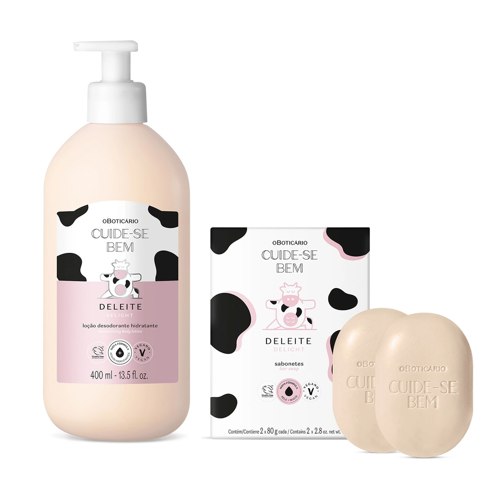 Combo Cuide-se Bem Deleite: Loção Corporal 400ml + Sabonetes Em Barra 2x80g Combo Cuide-se Bem Deleite: Loção Corporal 400ml + Sabonetes Em Barra 2x80g