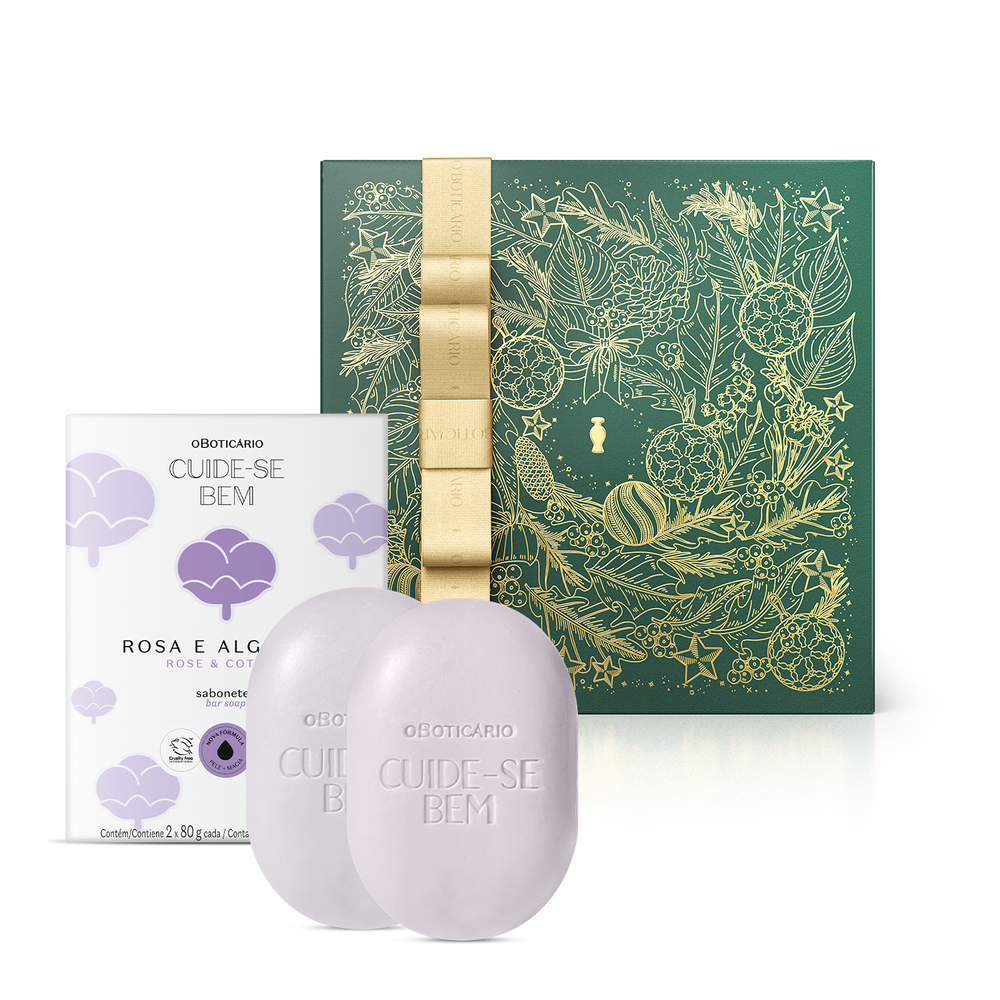 Combo Presente Cuide-se Bem Rosa e Algodão: Sabonete 2x80g + Caixa Presenteável Combo Presente Cuide-se Bem Rosa e Algodão: Sabonete 2x80g + Caixa Presenteável