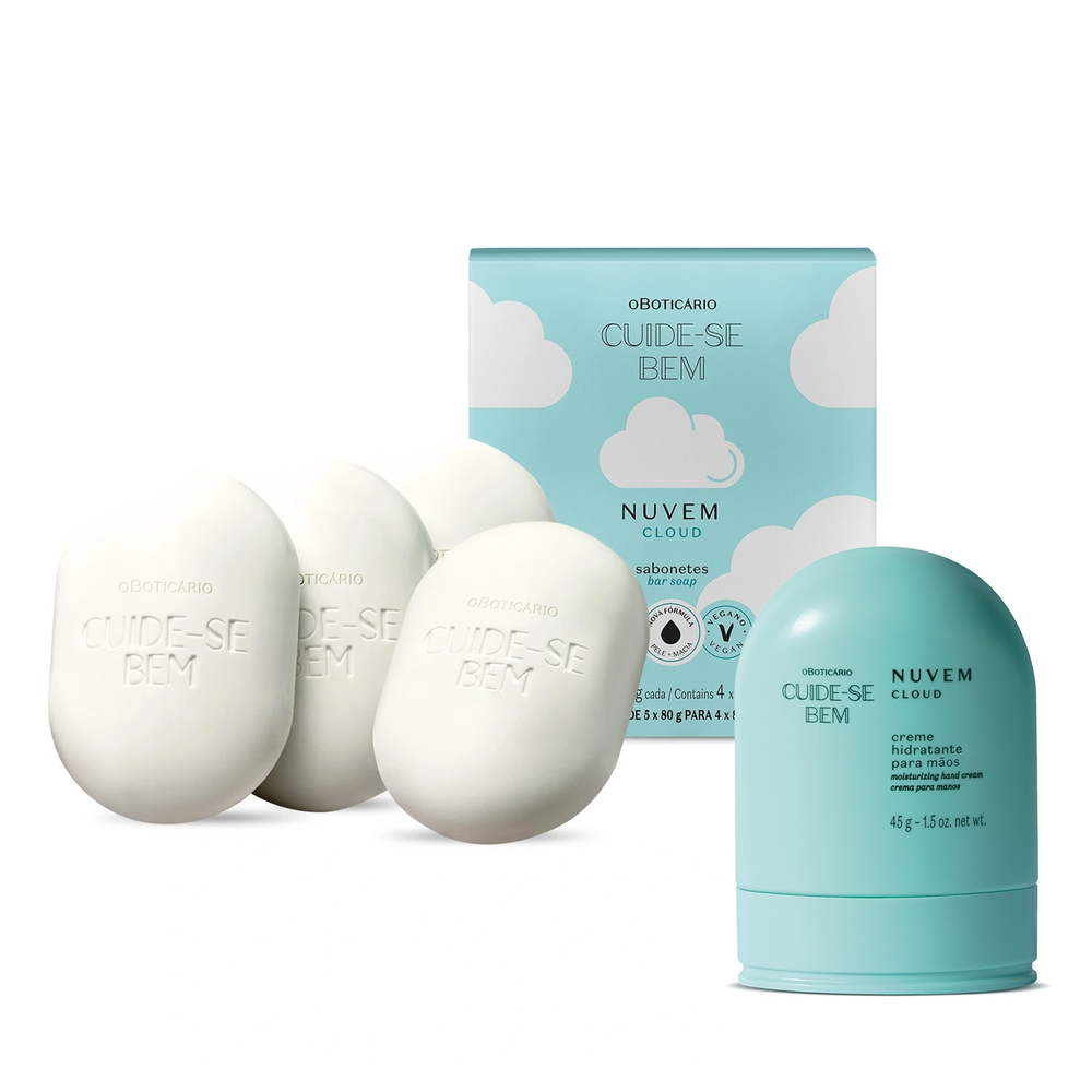 Combo Cuide-se Bem Nuvem: Creme Para as Mãos 45g + Sabonetes em Barra 4x80g Combo Cuide-se Bem Nuvem: Creme Para as Mãos 45g + Sabonetes em Barra 4x80g