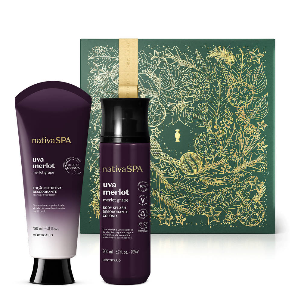 Combo Presente Nativa Spa Uva Merlot: Loção Corporal 180ml + Body Splash 200ml + Caixa Presenteável Combo Presente Nativa Spa Uva Merlot: Loção Corporal 180ml + Body Splash 200ml + Caixa Presenteável