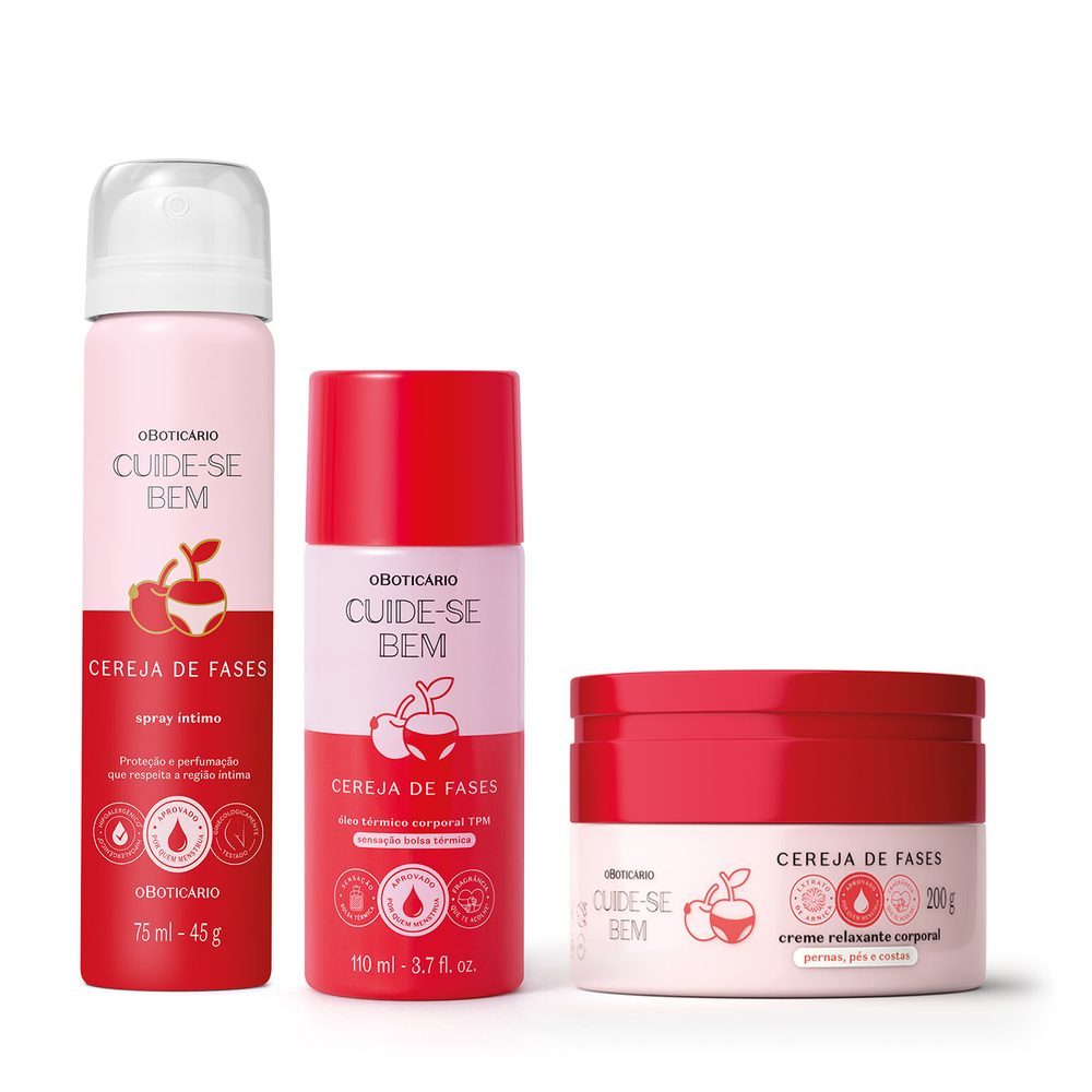 Combo Cuide-se Bem Cereja De Fases: Creme Relaxante Corporal 200g + Óleo Térmico Corporal 110ml Combo Cuide-se Bem Cereja De Fases: Creme Relaxante Corporal 200g + Óleo Térmico Corporal 110ml