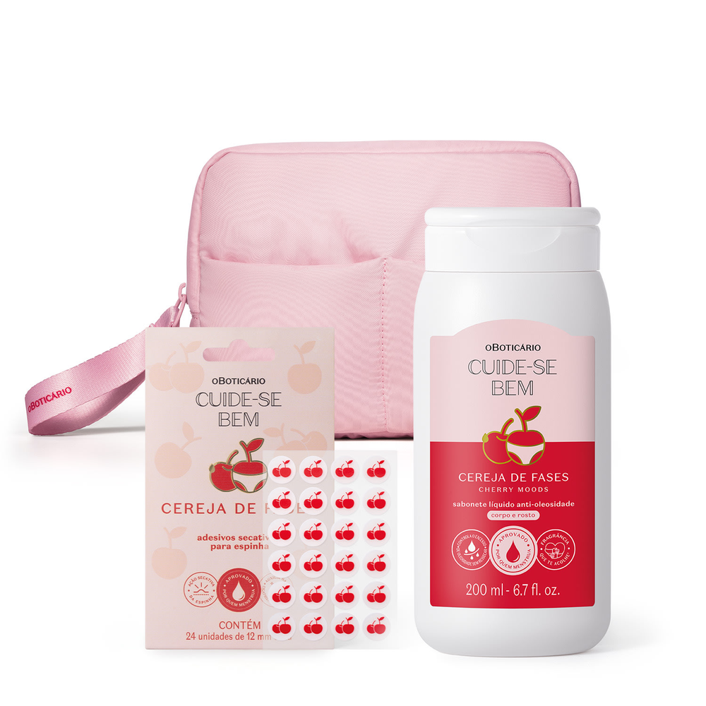 Combo Cuide-se Bem Cereja De Fases: Sabonete Líquido 2 em 1 200ml + Adesivos Secativos Para Espinhas + Nécessarie Rosa Combo Cuide-se Bem Cereja De Fases: Sabonete Líquido 2 em 1 200ml + Adesivos Secativos Para Espinhas + Nécessarie Rosa