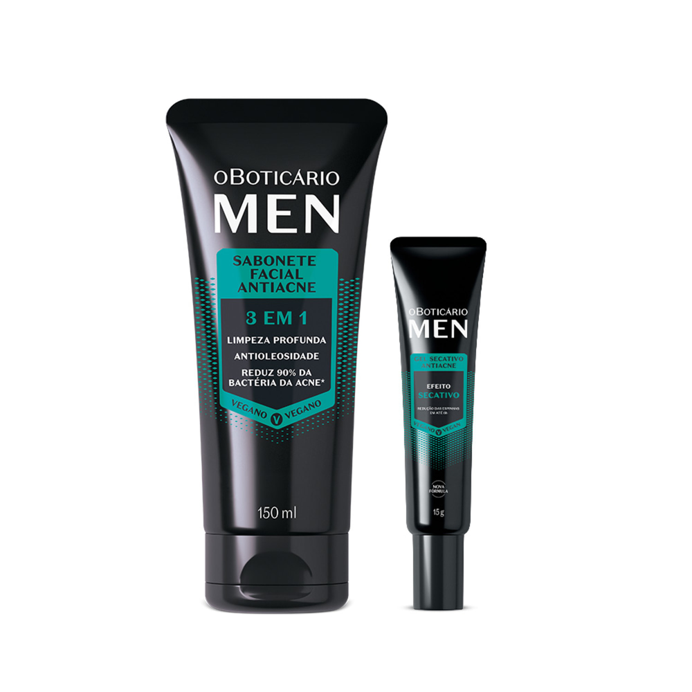 Combo Boticário Men Antiacne: Sabonete Líquido Facial 3 Em 1 150ml + Gel Secativo Facial 15g Combo Boticário Men Antiacne: Sabonete Líquido Facial 3 Em 1 150ml + Gel Secativo Facial 15g