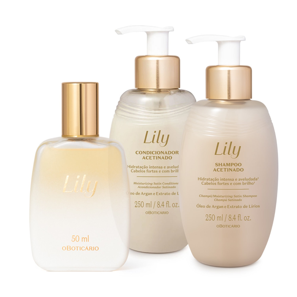 Combo Lily Cabelos: Shampoo 250ml + Condicionador 250ml + Spray Perfumado 50ml Combo Lily Cabelos: Shampoo 250ml + Condicionador 250ml + Spray Perfumado 50ml