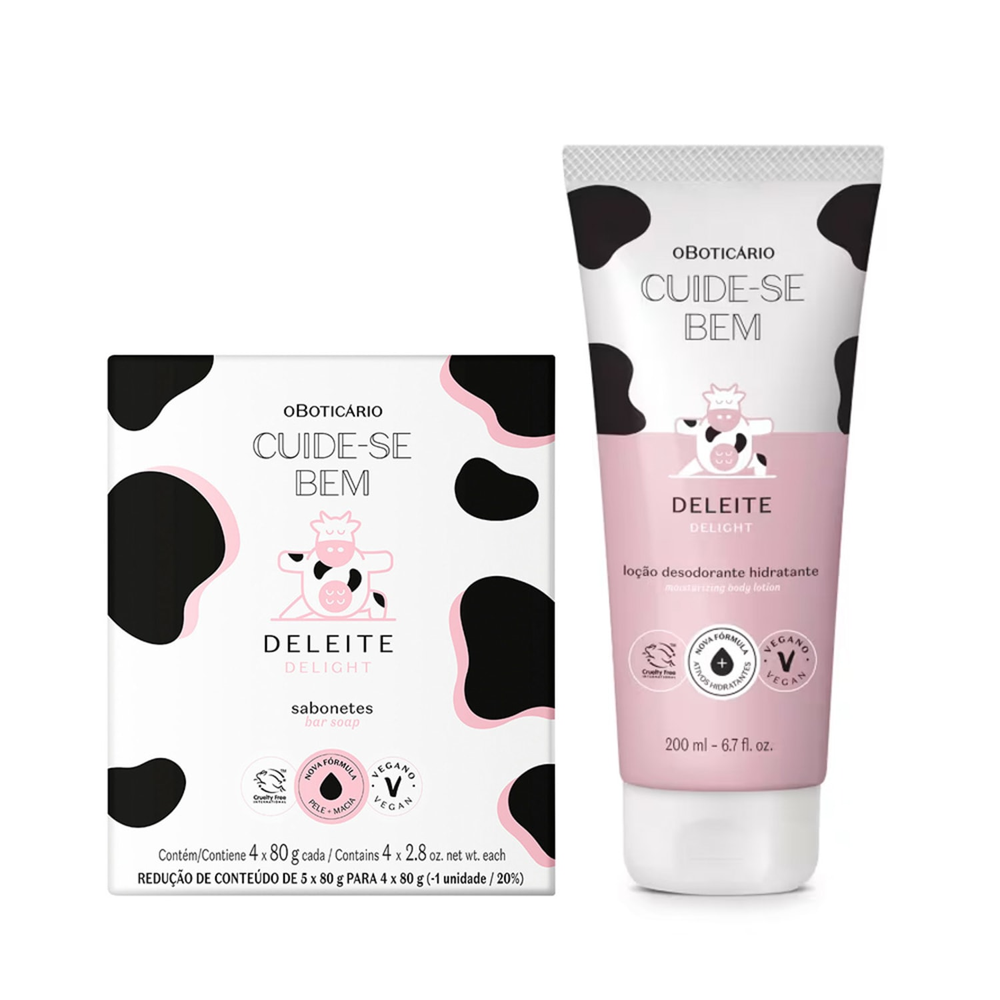 Combo Cuide-Bem Deleite: Loção Corporal 200ml + Sabonete em Barra 4x80g Combo Cuide-Bem Deleite: Loção Corporal 200ml + Sabonete em Barra 4x80g