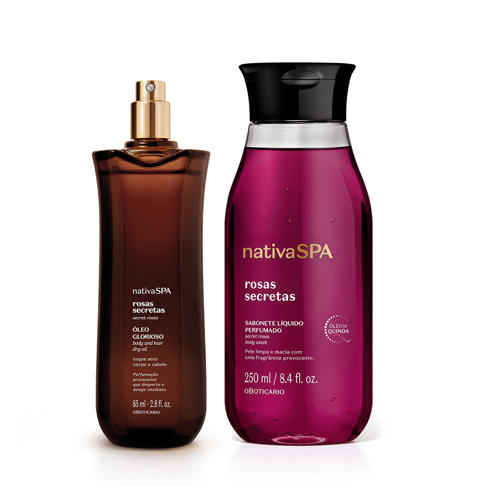 Combo Nativa SPA Rosas Secretas: Sabonete Líquido Corporal 250ml + Óleo Multifuncional Corpo E Cabelos 85ml Combo Nativa SPA Rosas Secretas: Sabonete Líquido Corporal 250ml + Óleo Multifuncional Corpo E Cabelos 85ml
