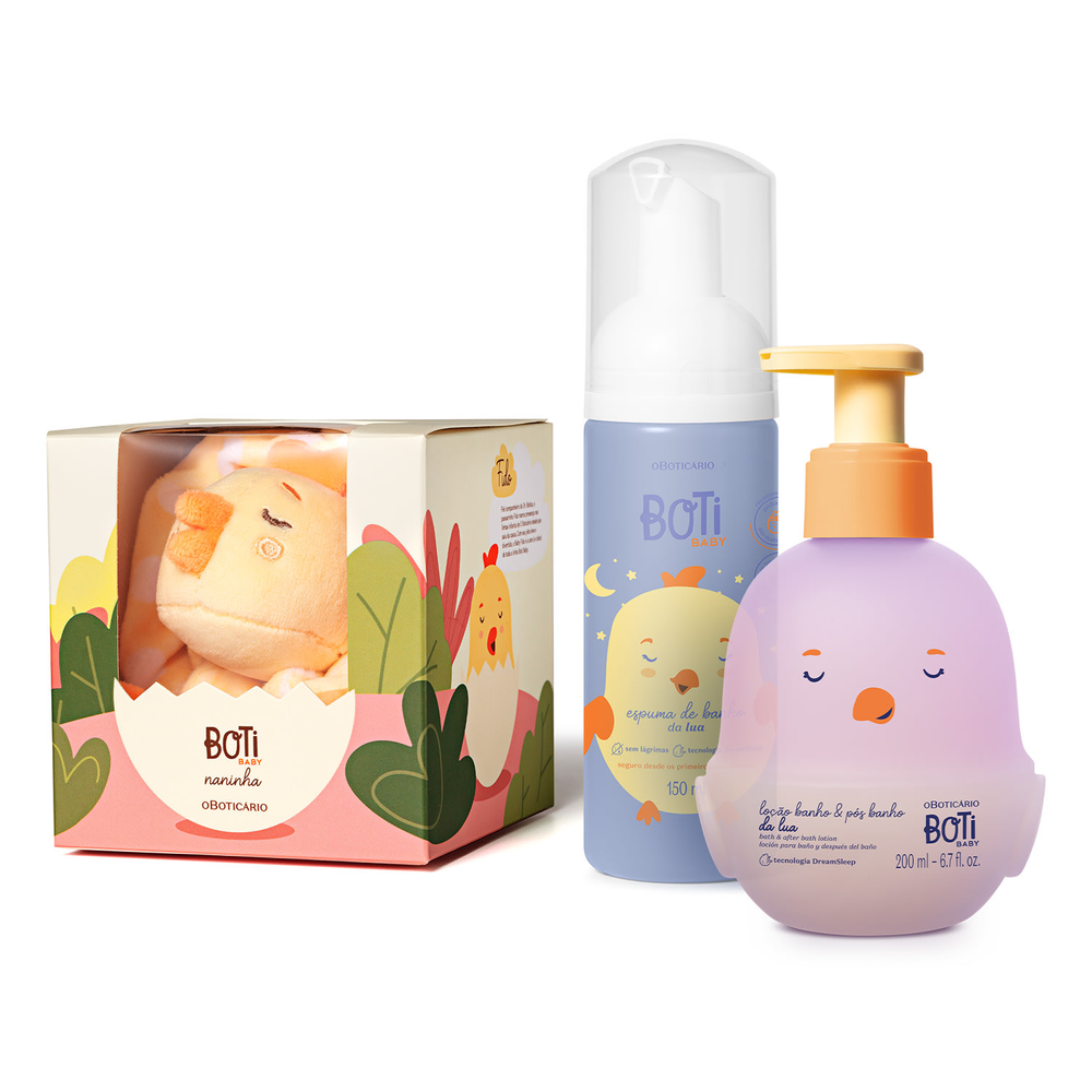 Combo Ritual Do Sono Boti Baby Lua: Espuma De Banho 150ml + Naninha Fido +Loção Corporal Banho e Pós-Banho 200ml