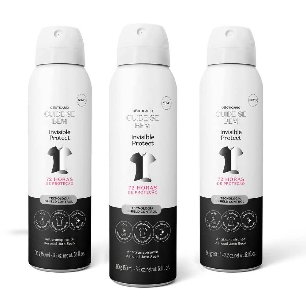 Combo Antitranspirante Aerosol Cuide-se Bem Invisible Protect 150ml (3 unidades) Combo Antitranspirante Aerosol Cuide-se Bem Invisible Protect 150ml (3 unidades)
