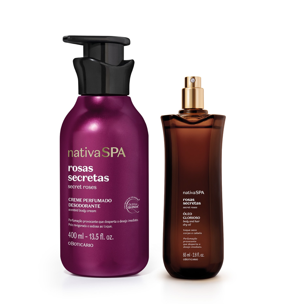 Combo Nativa SPA Rosas Secretas: Óleo Multifuncional Corpo E Cabelos 85ml + Creme Perfumado Corporal 400ml Combo Nativa SPA Rosas Secretas: Óleo Multifuncional Corpo E Cabelos 85ml + Creme Perfumado Corporal 400ml