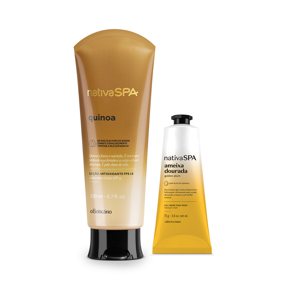 Combo Nativa Spa: Loção Corporal Quinoa 200ml + Creme Para As Mãos Antissinais Ameixa Dourada 75g