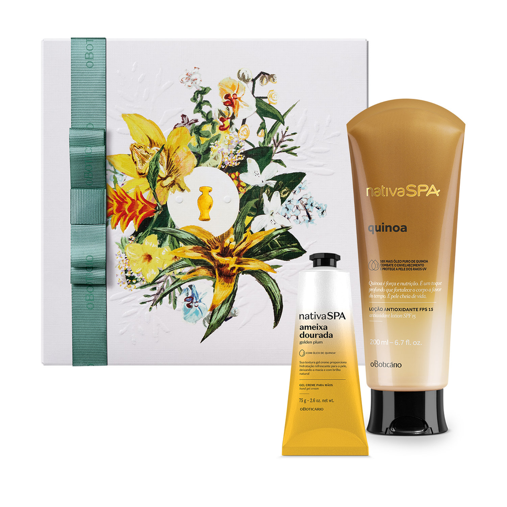 Combo Presente Dia Das Mães Nativa Spa: Loção Corporal Quinoa 200ml + Creme Para As Mãos Antissinais Ameixa Dourada 75g Combo Presente Dia Das Mães Nativa Spa: Loção Corporal Quinoa 200ml + Creme Para As Mãos Antissinais Ameixa Dourada 75g