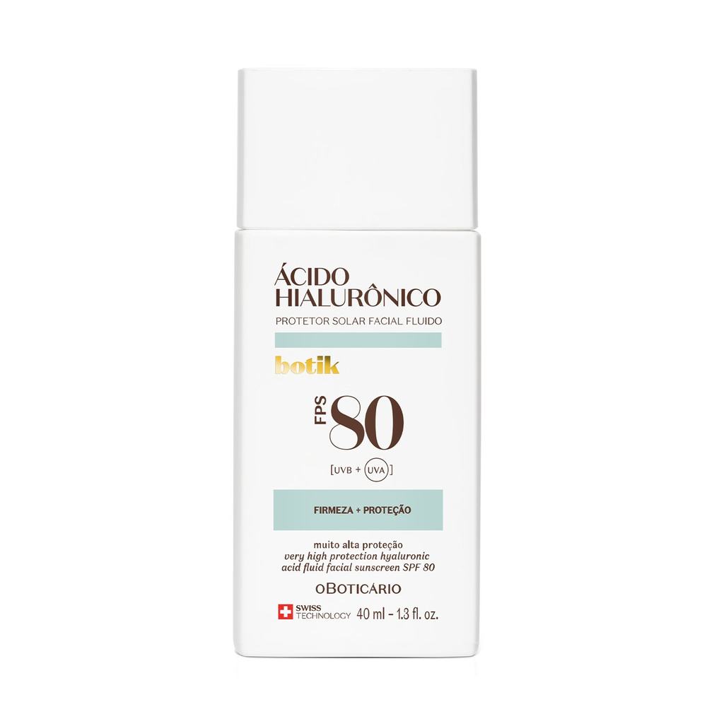 Protetor Solar Facial Fluido FPS 80 Botik Ácido Hialurônico 40ml Protetor Solar Facial Fluido FPS 80 Botik Ácido Hialurônico 40ml