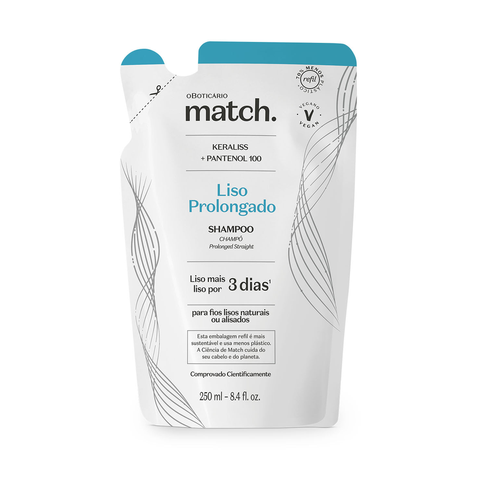 Refil Shampoo Match Liso Prolongado 250ml Refil Shampoo Match Liso Prolongado 250ml