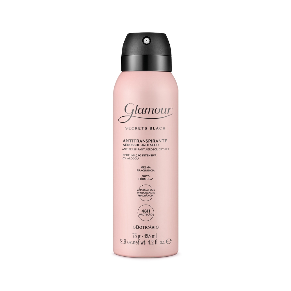 Desodorante Antitranspirante Aerossol Glamour Secrets Black 75g/125ml Desodorante Antitranspirante Aerossol Glamour Secrets Black 75g/125ml