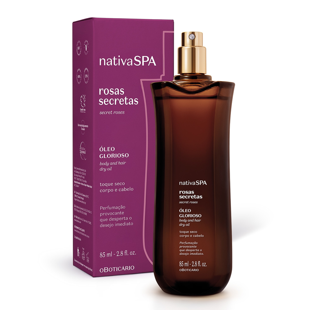 Óleo Multifuncional Glorioso Corpo E Cabelos Nativa Rosas Secretas 85ml