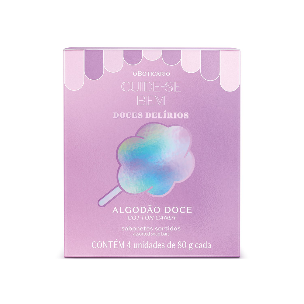 Kit Sabonetes Em Barra Sortidos Cuide-se Bem Doces Delírios Algodão Doce 4x80g Kit Sabonetes Em Barra Sortidos Cuide-se Bem Doces Delírios Algodão Doce 4x80g